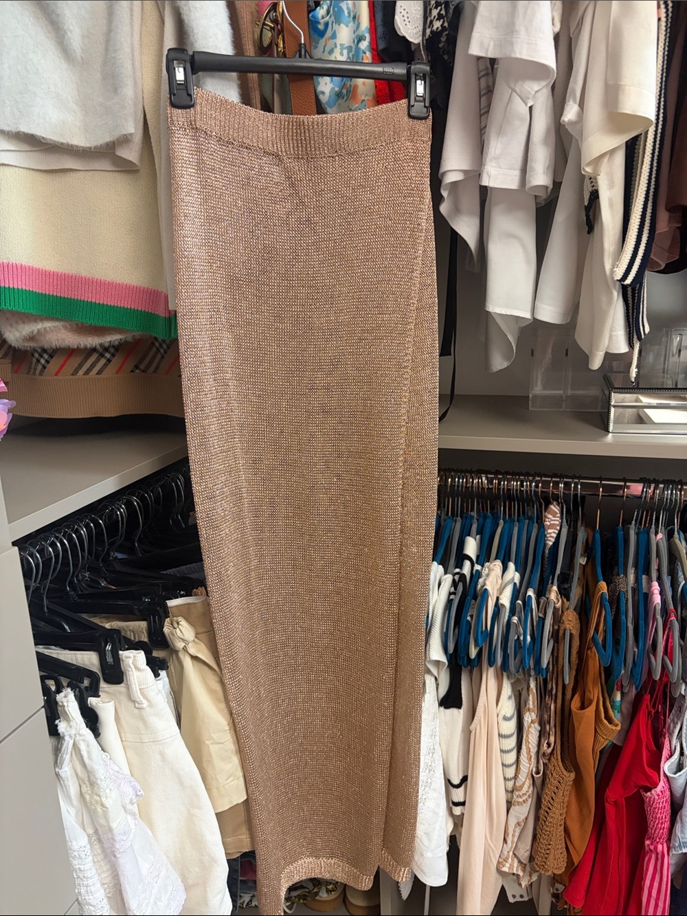SuperdownMetallic Knit Maxi Skirt — Rose Gold. Swim or Festival wear.